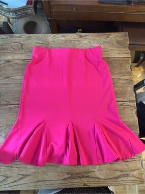 Ashley Stewart Hot Pink Midi Flounce Hem Skirt